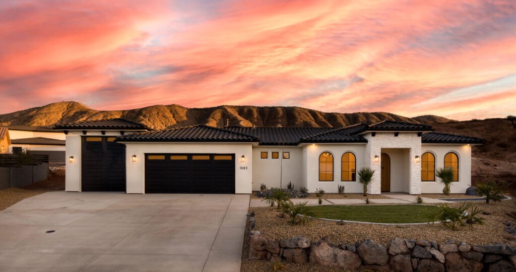 A beautiful house with black exterior doors